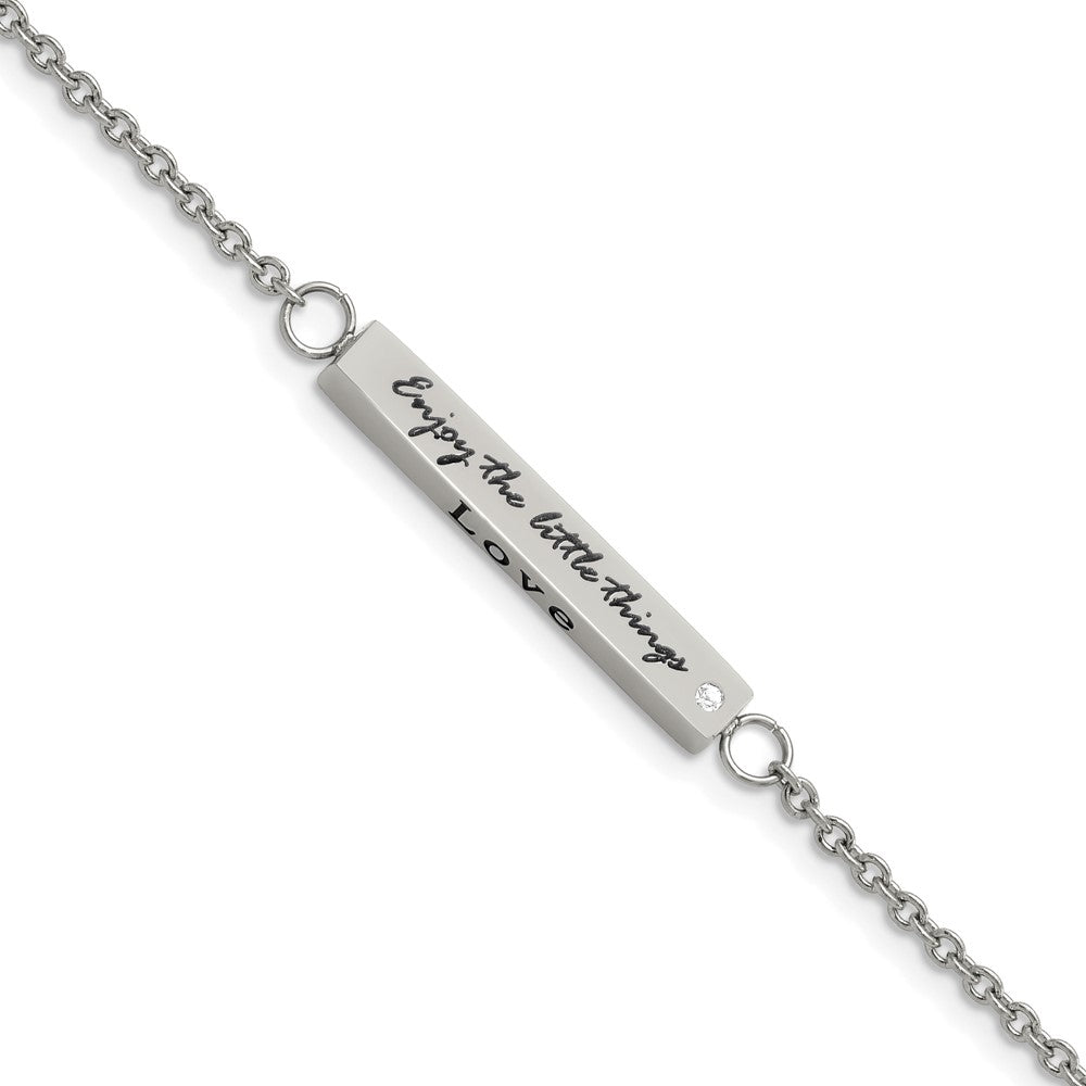 Chisel Stainless Steel Polished with CZ LOVE DREAM LAUGH Enjoy the little things Bracelet with Extension