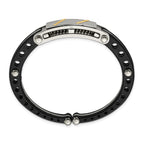 Chisel Stainless Steel Polished with Black PVC and 14k Gold Inlay Hinged Bangle