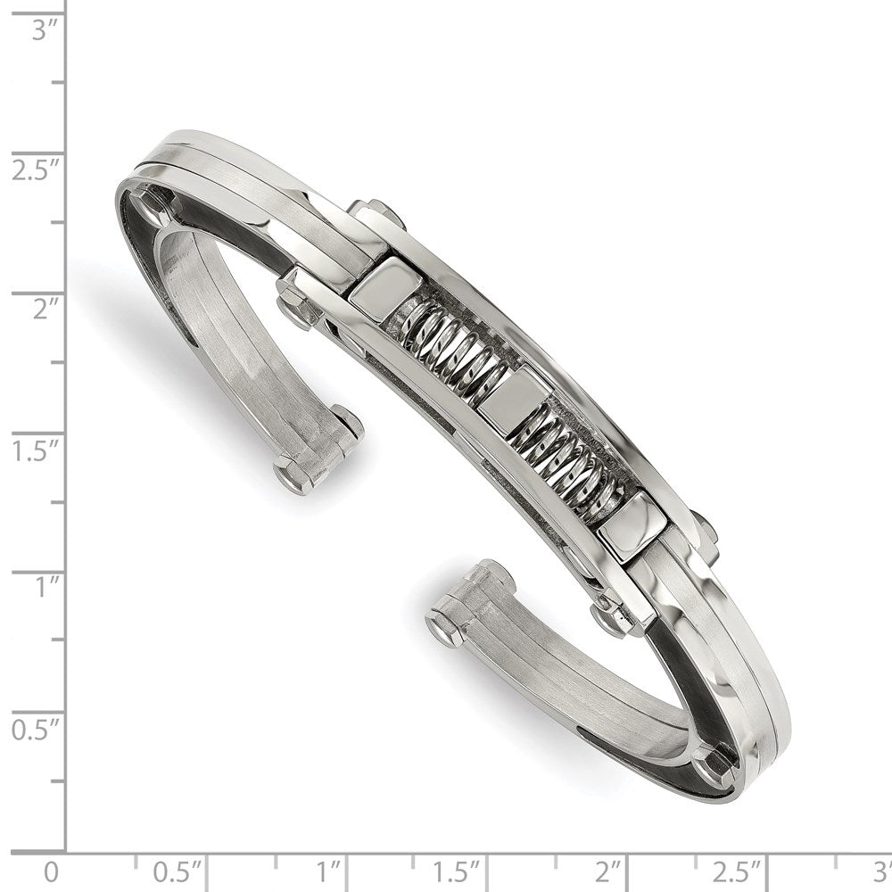 Chisel Stainless Steel Brushed and Polished with Black Carbon Fiber Inlay Hinged Bangle