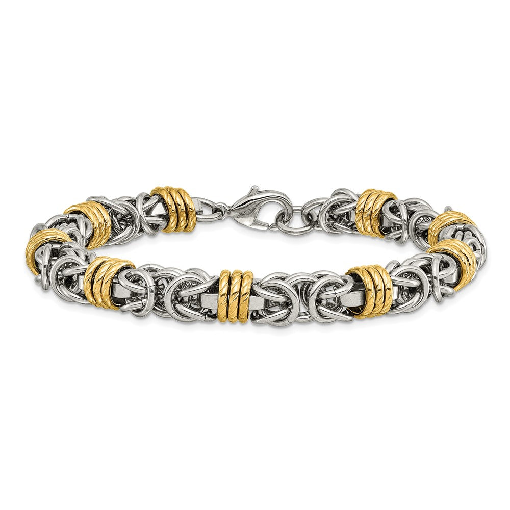 Chisel Stainless Steel Polished Yellow IP-plated Byzantine Bracelet
