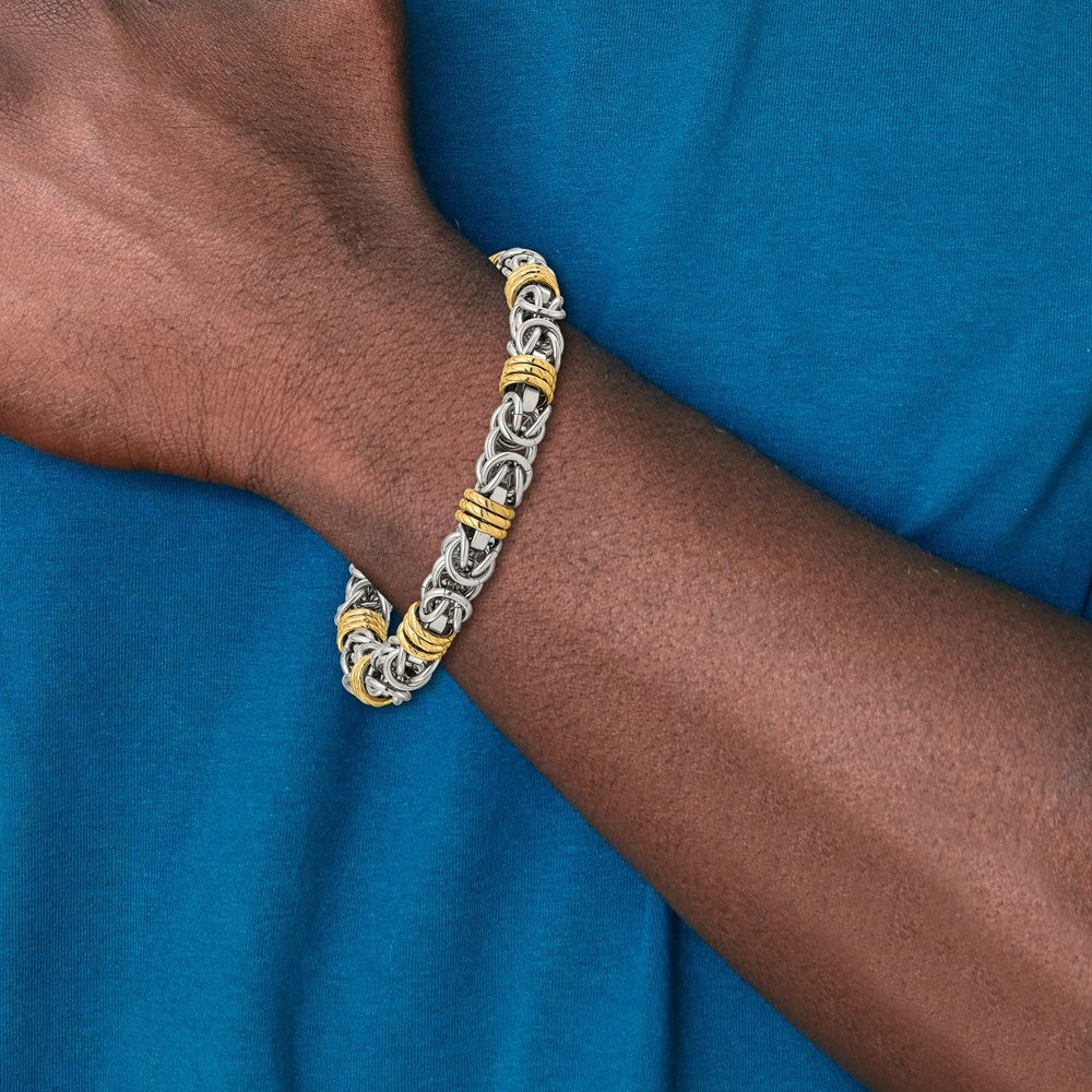 Chisel Stainless Steel Polished Yellow IP-plated Byzantine Bracelet
