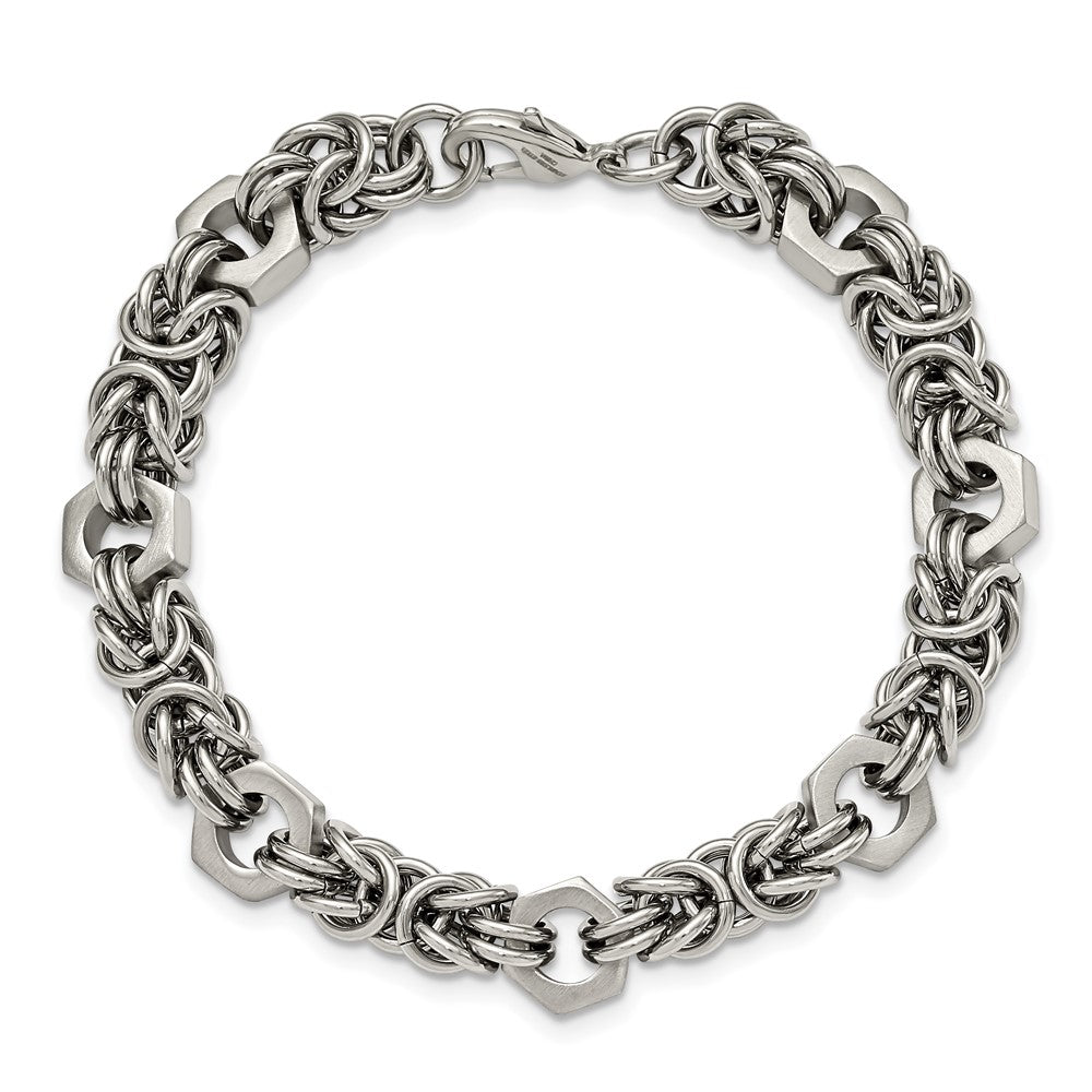 Chisel Stainless Steel Brushed and Polished Fancy Byzantine Bracelet