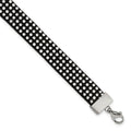 Stainless Steel Polished Black Leather w/Crystals w/1.75in ext Bracelet