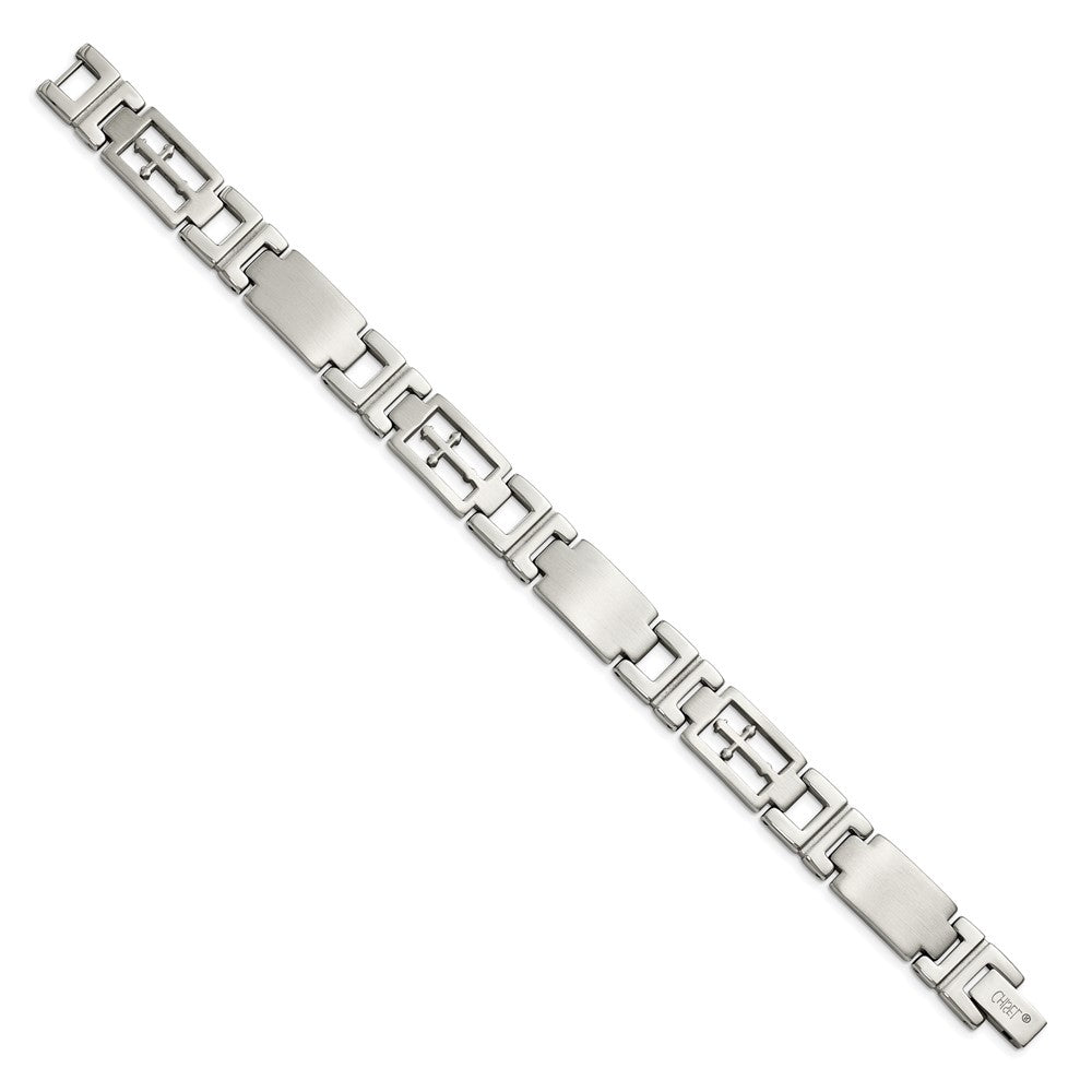 Chisel Stainless Steel Brushed and Polished Cross 8.5 inch Link Bracelet