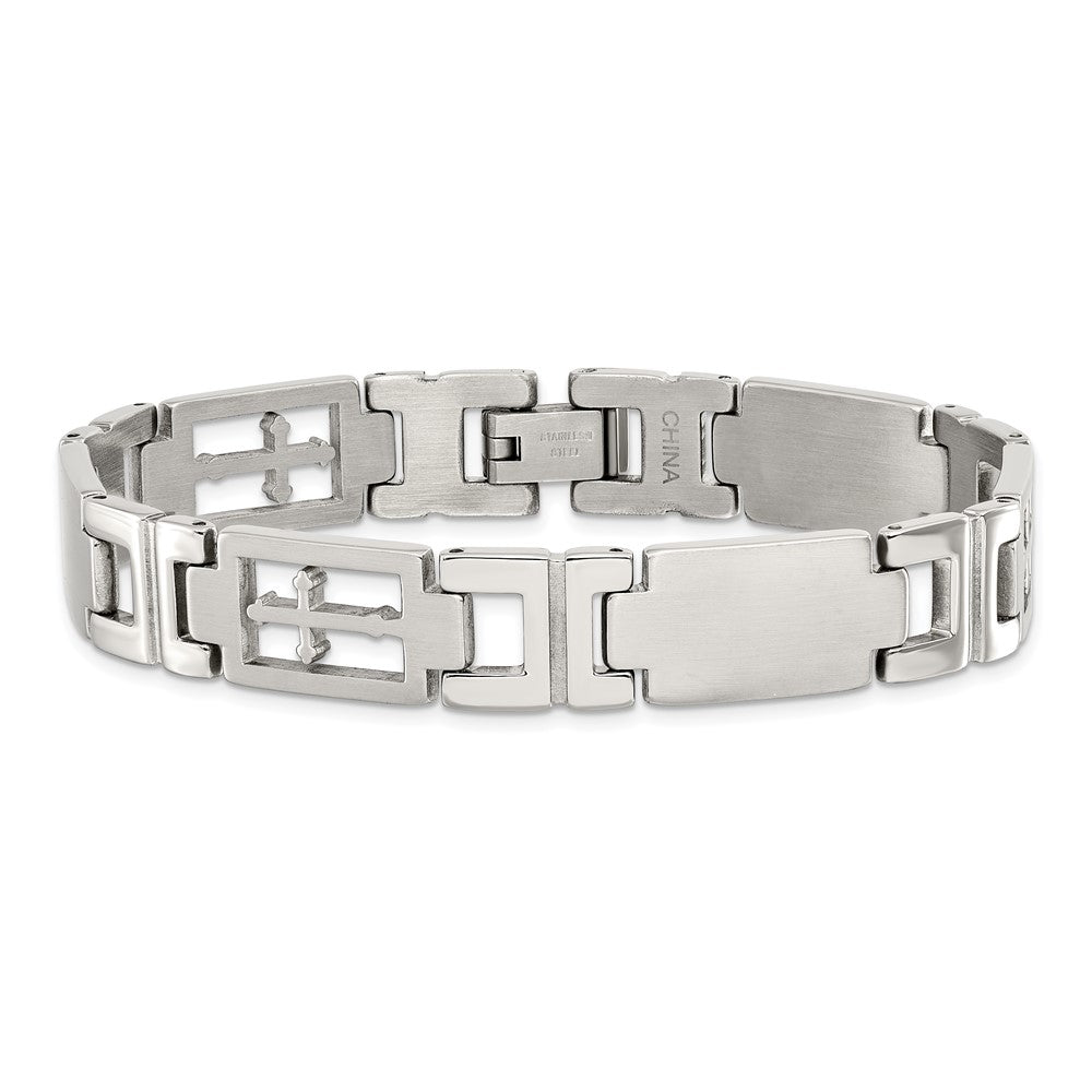 Chisel Stainless Steel Brushed and Polished Cross 8.5 inch Link Bracelet