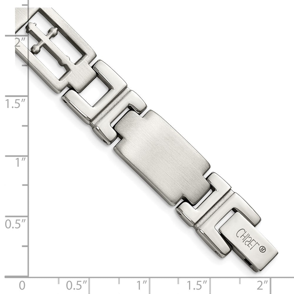 Chisel Stainless Steel Brushed and Polished Cross 8.5 inch Link Bracelet