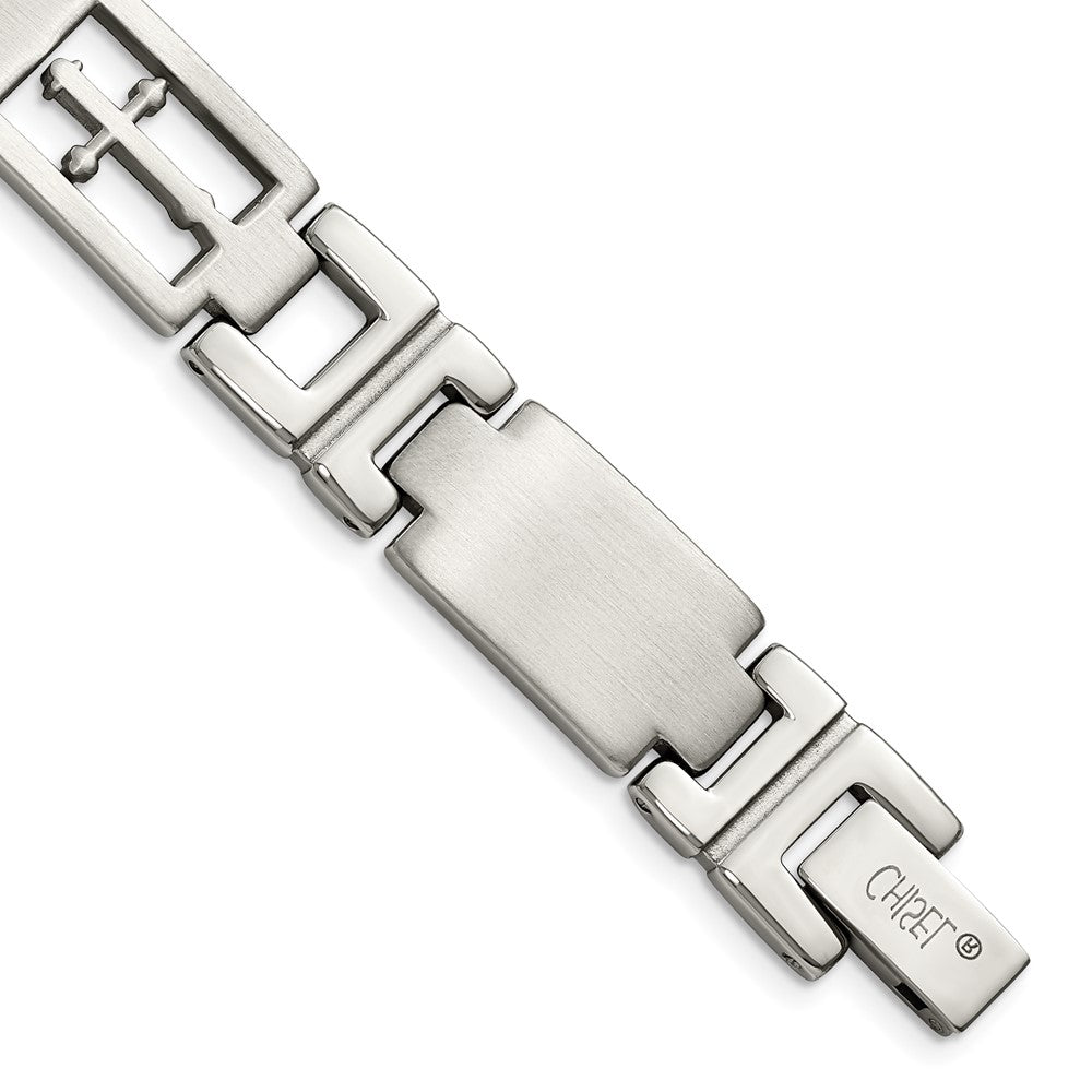 Chisel Stainless Steel Brushed and Polished Cross 8.5 inch Link Bracelet