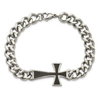 Chisel Stainless Steel Polished with Black Carbon Fiber Inlay Cross 8.5 inch Bracelet