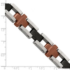 Chisel Stainless Steel Brushed and Polished Black and Brown IP-plated 8.75 inch Cross Link Bracelet
