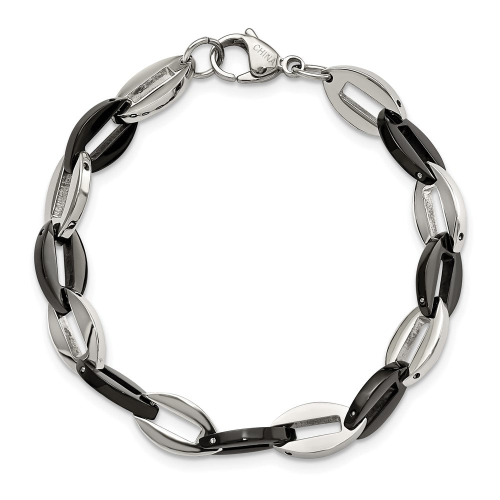 Chisel Stainless Steel Polished Black IP-plated Oval Link Bracelet