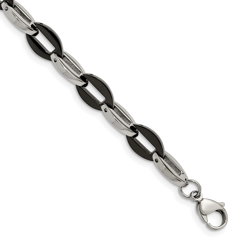 Chisel Stainless Steel Polished Black IP-plated Oval Link Bracelet