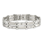 Chisel Stainless Steel Brushed and Polished with Rhodium-plated 14k White Gold and 1/20 carat Diamond 8.5 inch Bracelet