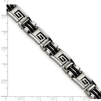 Chisel Stainless Steel Brushed and Polished Black Rubber Inlay Greek Key 8.5 inch Bracelet