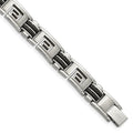 Chisel Stainless Steel Brushed and Polished Black Rubber Inlay Greek Key 8.5 inch Bracelet
