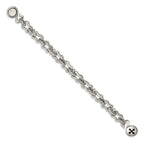 Stainless Steel Polished with Black Rubber Cross 8.5in Bracelet