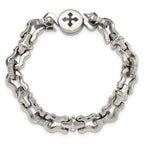 Stainless Steel Polished with Black Rubber Cross 8.5in Bracelet
