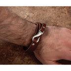 Chisel Stainless Steel Polished Brown Leather 24 inch Wrap Bracelet