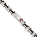 Chisel Stainless Steel Polished with Red Enamel and Black Rubber Medical ID 8 inch Link Bracelet
