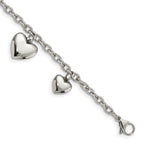 Chisel Stainless Steel Polished Hearts 8 inch Bracelet