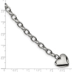 Chisel Stainless Steel Polished Open Link with Heart Dangle 8.5 inch Bracelet