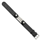 Stainless Steel Polished Black Leather w/Stone Finish 9.5in Bracelet