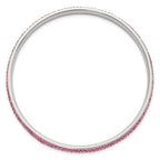 Stainless Steel Polished Pink Crystal Rounded Bangle