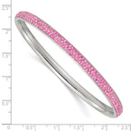 Stainless Steel Polished Pink Crystal Rounded Bangle