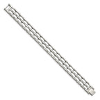 Chisel Stainless Steel Polished with Double Row White Ceramic 8.25 inch Link Bracelet
