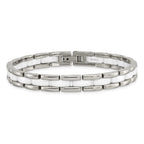 Chisel Stainless Steel Polished with White Ceramic 8 inch Link Bracelet