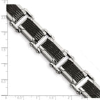 Chisel Stainless Steel Polished and Textured Black-plated 9 inch Link Bracelet