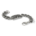 Chisel Stainless Steel Antiqued and Polished with Black Agate 9 inch Fancy Link Cross Bracelet