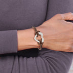 Chisel Stainless Steel Polished Heart Brown Braided Leather 7.5 inch Bracelet