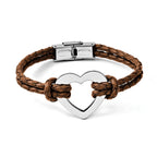 Chisel Stainless Steel Polished Heart Brown Braided Leather 7.5 inch Bracelet