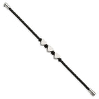 Chisel Stainless Steel Polished Hearts Black Braided Leather and Rubber 7.5 inch Bracelet