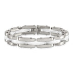 Chisel Stainless Steel Polished with White Ceramic 7.5 inch Link Bracelet