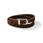 Chisel Stainless Steel Polished Brown Leather 8.5 inch Adjustable Wrap Bracelet