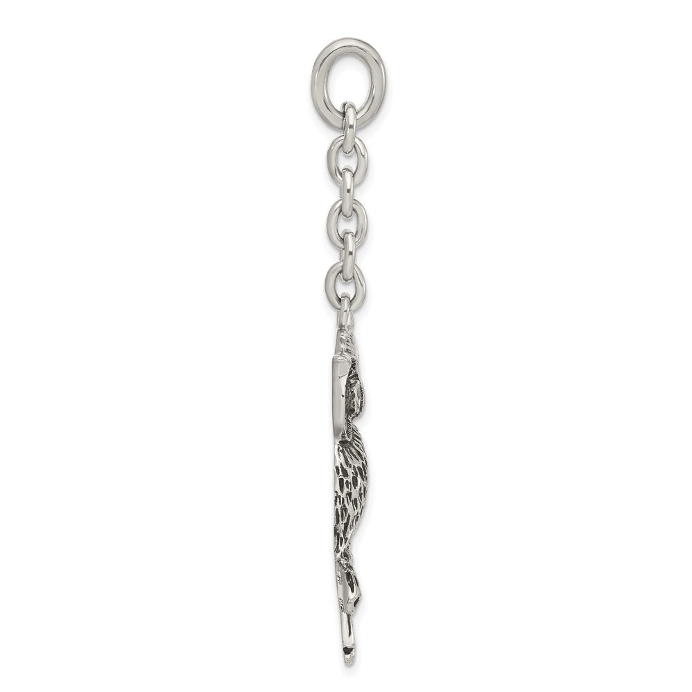 Stainless Steel Antiqued Owl w/ CZ Interchangeable Charm Pendant