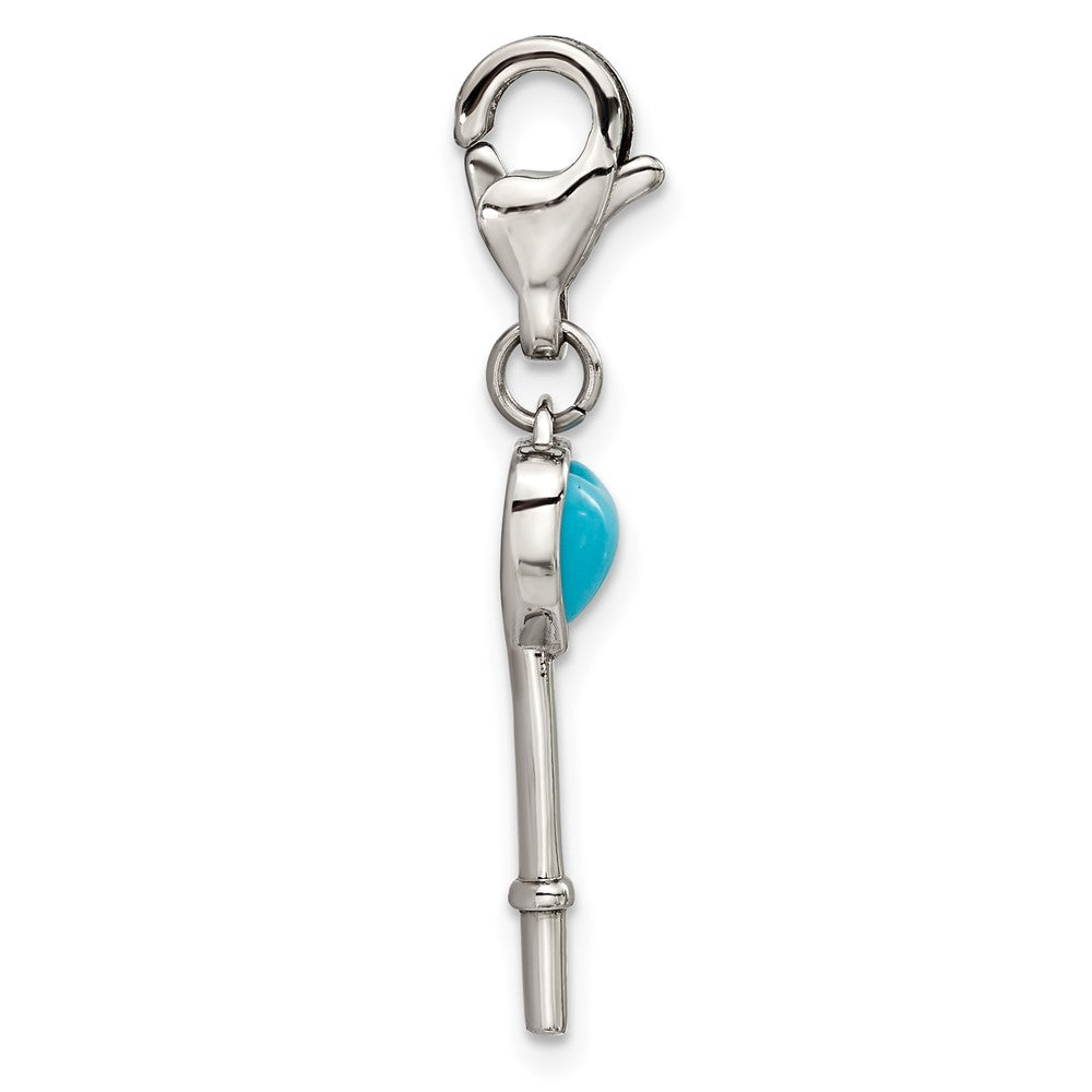 Stainless Steel w/ Lobster Clasp Imitation Turquoise Heart Key Charm