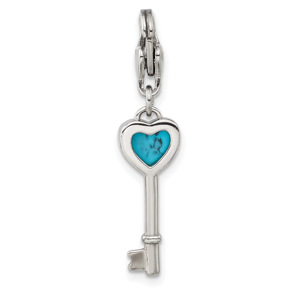 Stainless Steel w/ Lobster Clasp Imitation Turquoise Heart Key Charm
