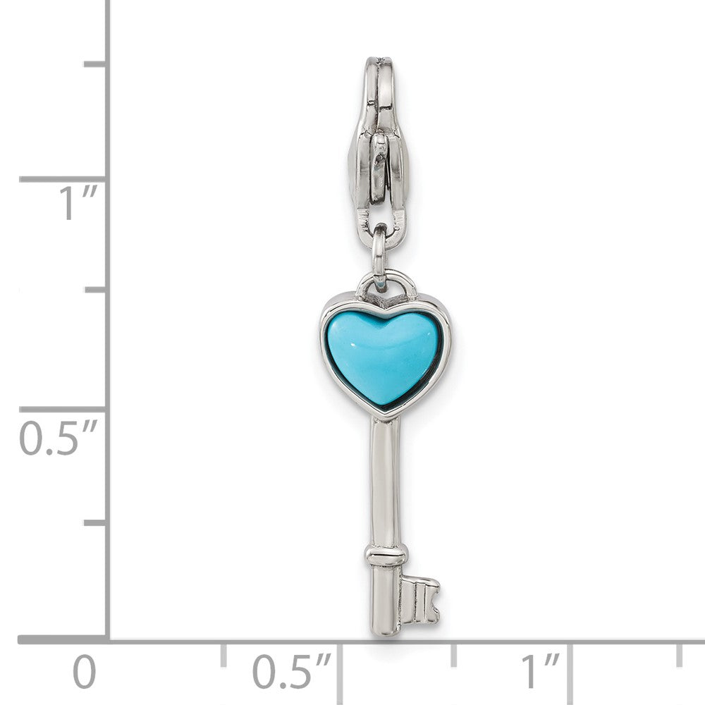 Stainless Steel w/ Lobster Clasp Imitation Turquoise Heart Key Charm