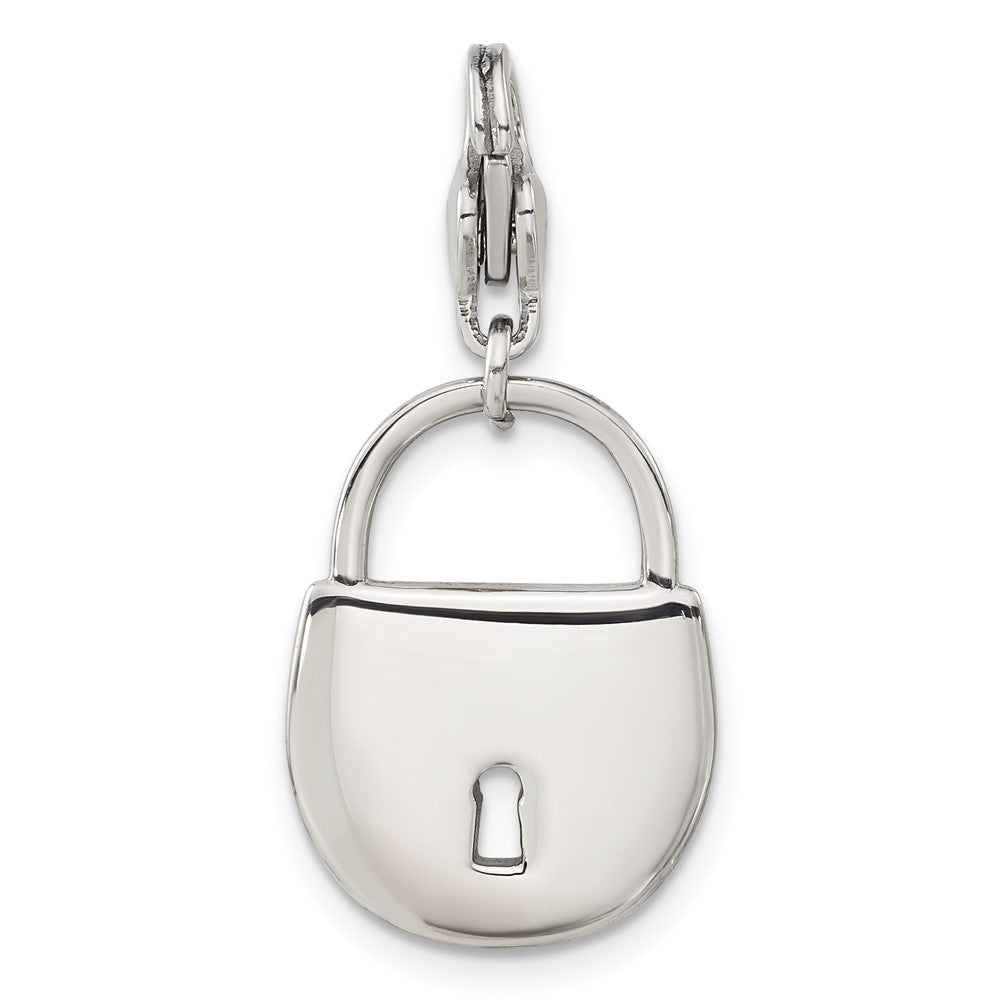 Stainless Steel with Lobster Clasp Polished Crystal Lock Charm