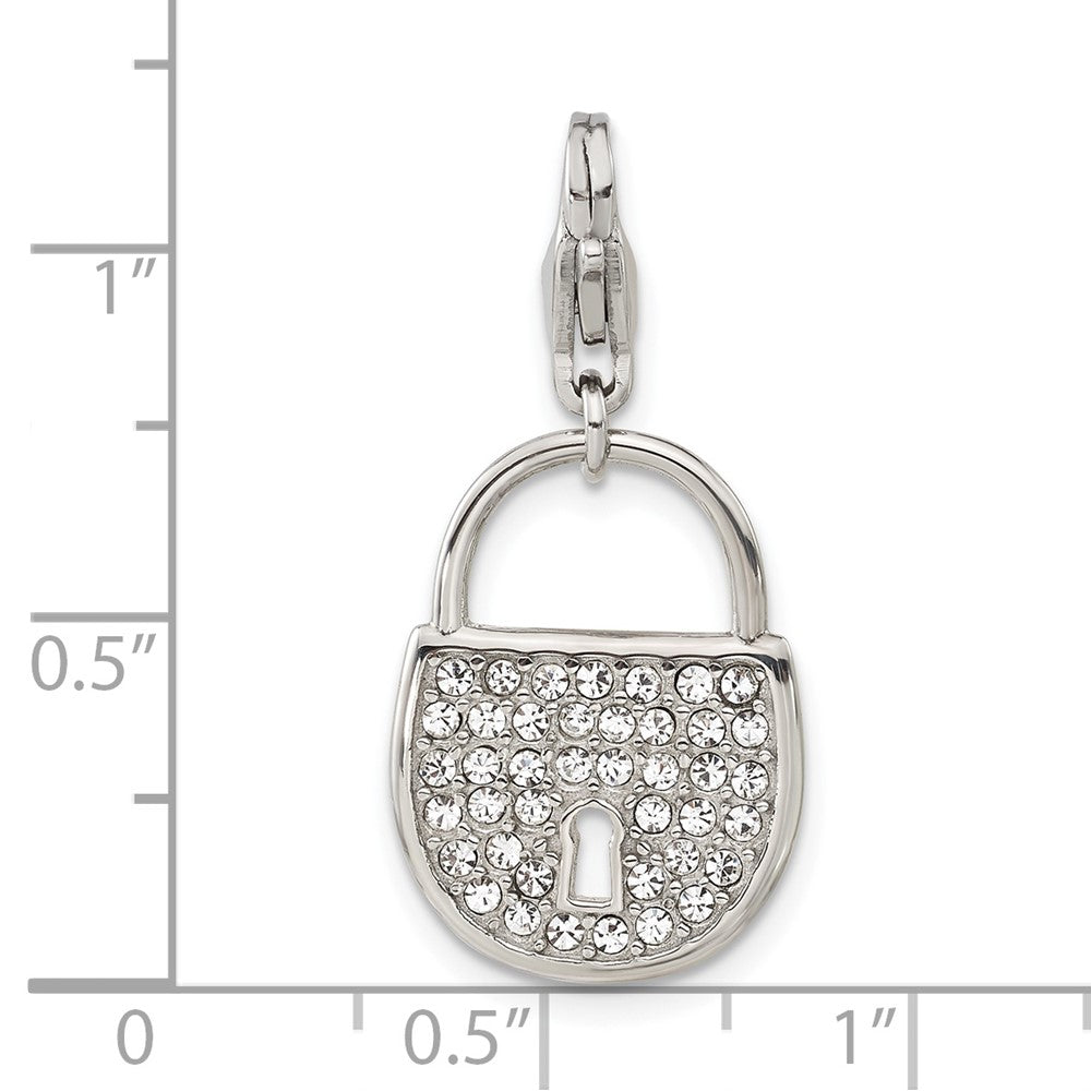 Stainless Steel with Lobster Clasp Polished Crystal Lock Charm