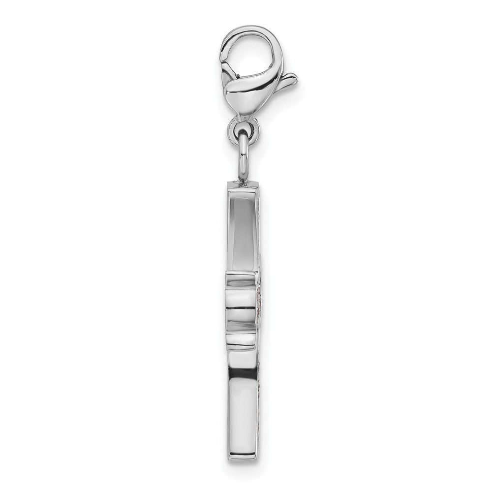 Stainless Steel Polished Dark Pink CZ Cross with Lobster Clasp Charm