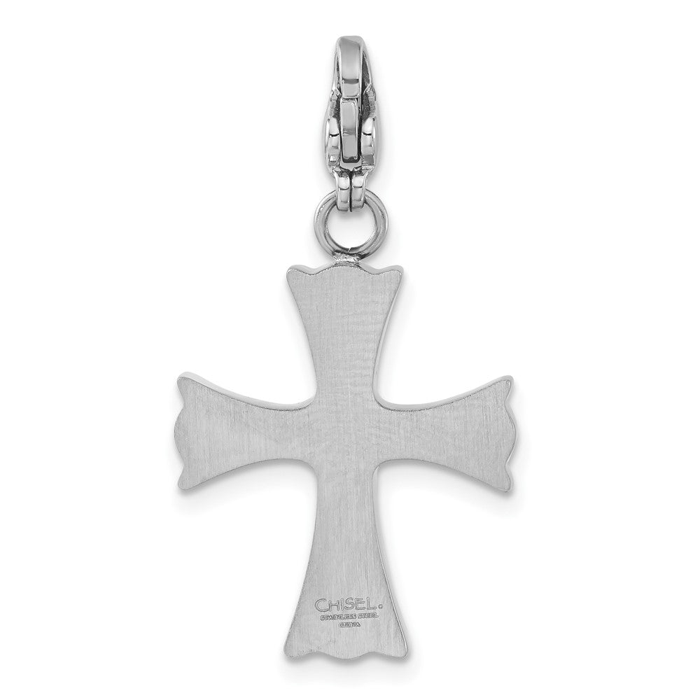 Stainless Steel Polished Dark Pink CZ Cross with Lobster Clasp Charm
