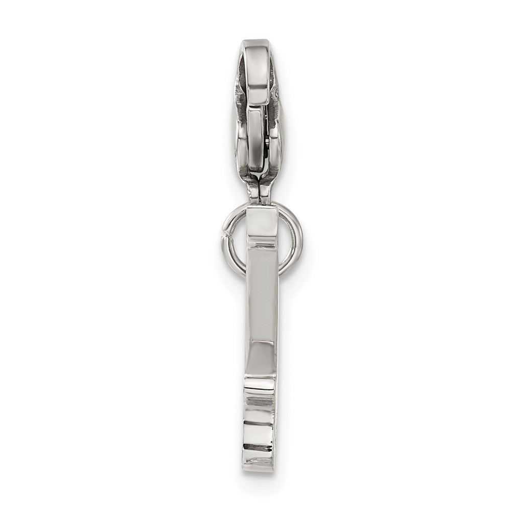 Stainless Steel Polished Black CZ Guitar with Lobster Clasp Charm