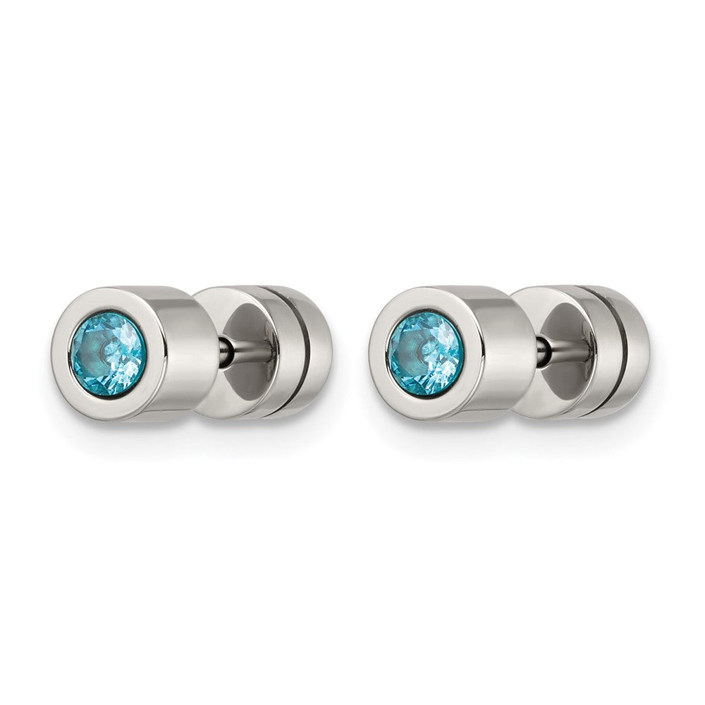 Chisel Stainless Steel Polished Blue CZ March Birthstone Post Stud Earrings