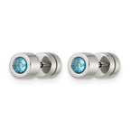 Chisel Stainless Steel Polished Blue CZ March Birthstone Post Stud Earrings