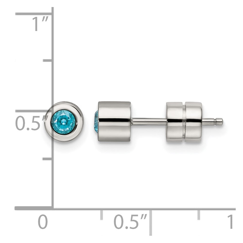 Chisel Stainless Steel Polished Blue CZ March Birthstone Post Stud Earrings