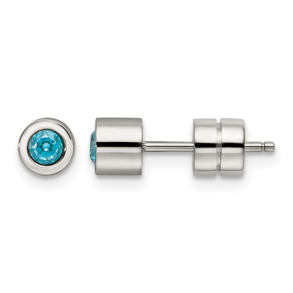 Chisel Stainless Steel Polished Blue CZ March Birthstone Post Stud Earrings