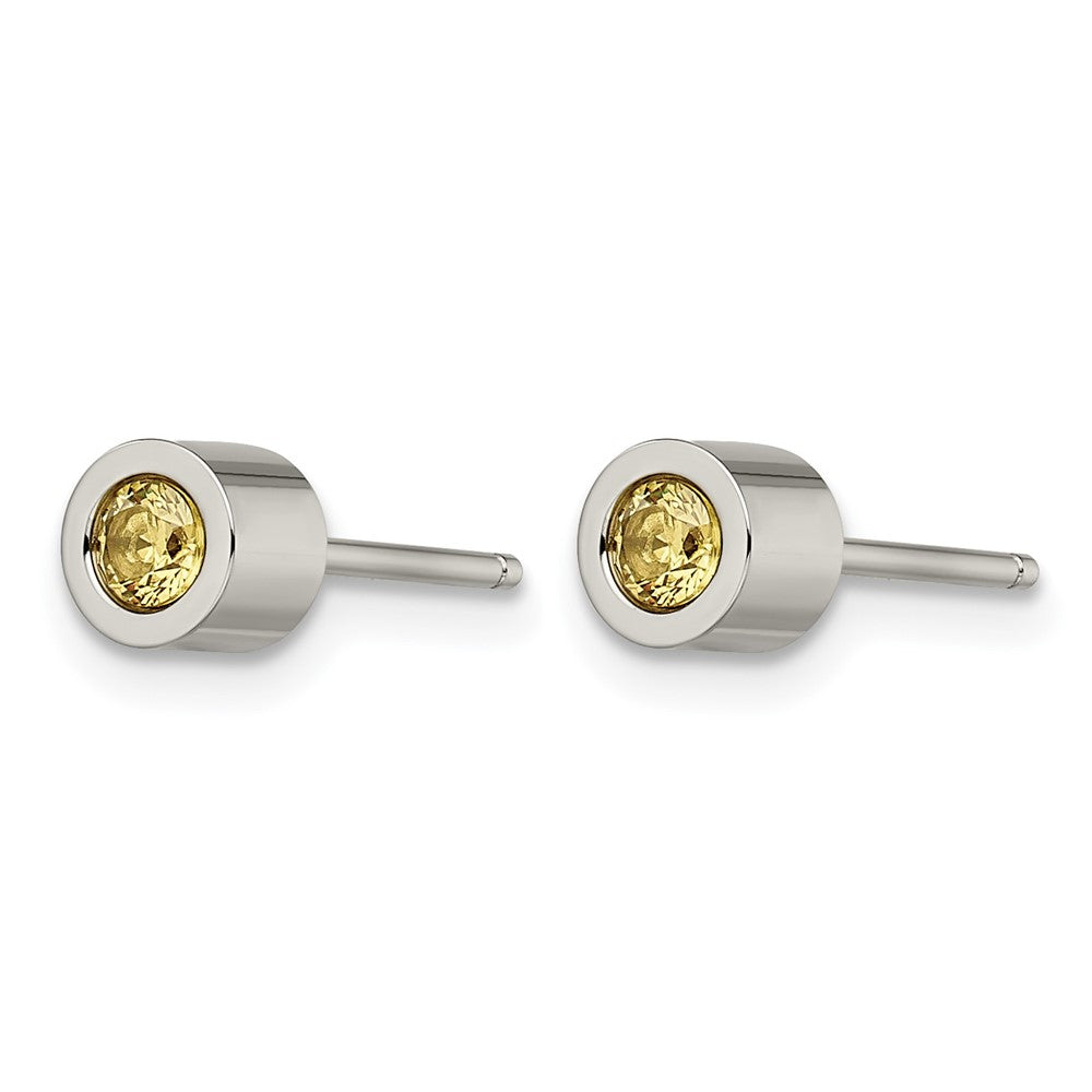 Chisel Stainless Steel Polished Yellow CZ November Birthstone Post Stud Earrings